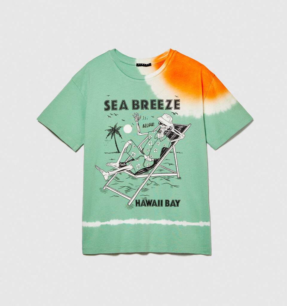 Tie-dye t-shirt with print - boys' short sleeve t-shirts - Green | Sisley Young image number 1
